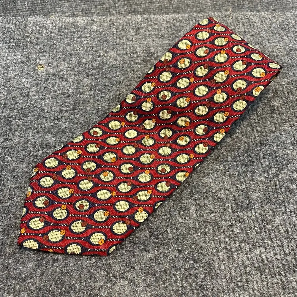 Pascal Hand Made Silk Neck Tie Red Tennis Racquet Ball Paddle Ball Print
